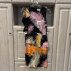 Emilio Pucci Asymmetrical Dress with Pink and Orange Feather Design